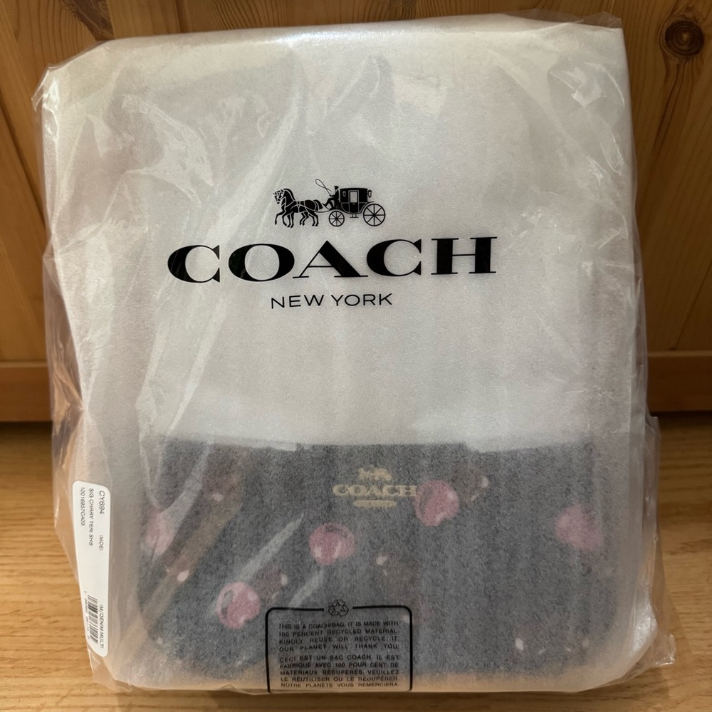 Coach Blue and Pink Cherry Print Bag - Picture 5 of 12